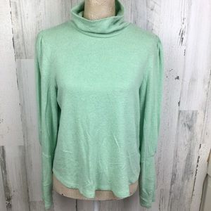 Anthropologie Turtleneck Pullover Sweater Top Puff Sleeve Soft Viscose mint M